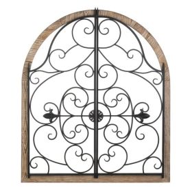 Accent Plus Arched Wood and Iron Swirls Wall Decor