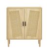 Kitchen storage cabinets with rattan decorative doors;  buffets;  wine cabinets;  dining rooms;  hallways;  cabinet console tables(Natural; 31.5''LX 1