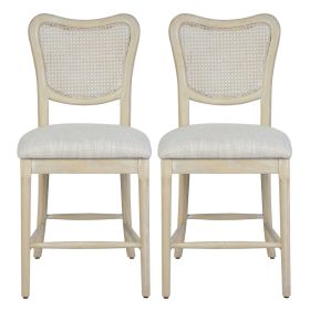Farmhouse Dining Room Accent Chairs French Distressed Bedroom Barstools with Round Rattan Back Elegant Kitchen Chairs Side Chair; Set of 2 ; Rattan Ba