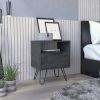 Augusta Nightstand; Single Door Cabinet; Hairpin Legs -Smokey Oak