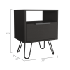 Augusta Nightstand; Single Door Cabinet; Hairpin Legs -Black