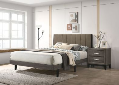 Valdemar Queen Bed; Brown Fabric &amp; Weatheted Gray Finish BD00571Q