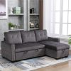 77 Inch Reversible Sectional Storage Sleeper Sofa Bed ; L-Shape 2 Seat Sectional Chaise With Storage ; Skin-Feeling Velvet Fabric ; Dark Grey Color Fo