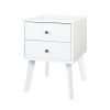 Mid-Century Modern Modern Bedside Table; 2-Drawer with Open Shelves; white