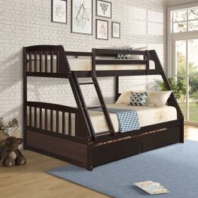 TOPMAX Solid Wood Twin Over Full Bunk Bed with Two Storage Drawers; Espresso