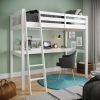 Everest White High Loft Bed with Desk and Storage; Space Saver Full Size Kids Loft Bed with Stairs for Toddlers Assembled in Sturdy Elliotis Pine; No