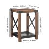Farmhouse Wood Side Table; Nightstand with Mesh Shelf; 2-Tier End Table; X-Design Side Night Stand Storage Shelf for Living Room Bedroom; Brown