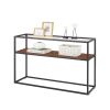 48.03" Glass Console Sofa Table; Modern Open Hallway Table; Narrow Entryway Table; 2 Shelves Couch Side Table with Adjustable Feet; Black Metal Revers