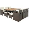 Patio All-Weather PE Wicker Dining Table Set with Wood Tabletop for 10;  Brown Rattan+Beige Cushion (11-Piece)