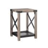 Farmhouse Wood Side Table; Nightstand with Mesh Shelf; 2-Tier End Table; X-Design Side Night Stand Storage Shelf for Living Room Bedroom; Grey
