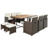 Patio All-Weather PE Wicker Dining Table Set with Wood Tabletop for 10;  Brown Rattan+Beige Cushion (11-Piece)