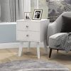 Mid-Century Modern Modern Bedside Table; 2-Drawer with Open Shelves; white