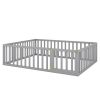 Queen Size Wood Floor Bed Frame with Fence and Door; Gray(OLD SKU:WF289663AAE)