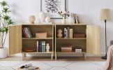 Kitchen storage cabinets with rattan decorative doors;  buffets;  wine cabinets;  dining rooms;  hallways;  cabinet console tables(Natural; 31.5''LX 1