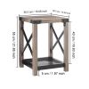Farmhouse Wood Side Table; Nightstand with Mesh Shelf; 2-Tier End Table; X-Design Side Night Stand Storage Shelf for Living Room Bedroom; Grey