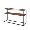 48.03" Glass Console Sofa Table; Modern Open Hallway Table; Narrow Entryway Table; 2 Shelves Couch Side Table with Adjustable Feet; Black Metal Revers