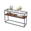 48.03" Glass Console Sofa Table; Modern Open Hallway Table; Narrow Entryway Table; 2 Shelves Couch Side Table with Adjustable Feet; Black Metal Revers