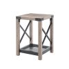 Farmhouse Wood Side Table; Nightstand with Mesh Shelf; 2-Tier End Table; X-Design Side Night Stand Storage Shelf for Living Room Bedroom; Grey