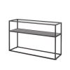 48.03" Glass Console Sofa Table; Modern Open Hallway Table; Narrow Entryway Table; 2 Shelves Couch Side Table with Adjustable Feet; Black Metal Revers