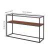 48.03" Glass Console Sofa Table; Modern Open Hallway Table; Narrow Entryway Table; 2 Shelves Couch Side Table with Adjustable Feet; Black Metal Revers