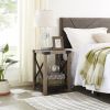 Farmhouse Wood Side Table; Nightstand with Mesh Shelf; 2-Tier End Table; X-Design Side Night Stand Storage Shelf for Living Room Bedroom; Grey