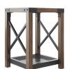 Farmhouse Wood Side Table; Nightstand with Mesh Shelf; 2-Tier End Table; X-Design Side Night Stand Storage Shelf for Living Room Bedroom; Brown