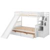 Twin over Full Bunk Bed with Drawers; Storage and Slide; Multifunction; White