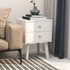 Mid-Century Modern Modern Bedside Table; 2-Drawer with Open Shelves; white
