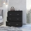 Classic Three Drawer Dresser; Superior Top; Handles -Black