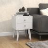 Mid-Century Modern Modern Bedside Table; 2-Drawer with Open Shelves; white