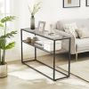 48.03" Glass Console Sofa Table; Modern Open Hallway Table; Narrow Entryway Table; 2 Shelves Couch Side Table with Adjustable Feet; Black Metal Revers