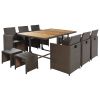Patio All-Weather PE Wicker Dining Table Set with Wood Tabletop for 10;  Brown Rattan+Beige Cushion (11-Piece)
