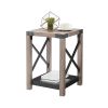 Farmhouse Wood Side Table; Nightstand with Mesh Shelf; 2-Tier End Table; X-Design Side Night Stand Storage Shelf for Living Room Bedroom; Grey