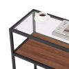 48.03" Glass Console Sofa Table; Modern Open Hallway Table; Narrow Entryway Table; 2 Shelves Couch Side Table with Adjustable Feet; Black Metal Revers