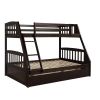 TOPMAX Solid Wood Twin Over Full Bunk Bed with Two Storage Drawers; Espresso