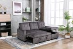 77 Inch Reversible Sectional Storage Sleeper Sofa Bed ; L-Shape 2 Seat Sectional Chaise With Storage ; Skin-Feeling Velvet Fabric ; Dark Grey Color Fo