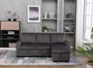 77 Inch Reversible Sectional Storage Sleeper Sofa Bed ; L-Shape 2 Seat Sectional Chaise With Storage ; Skin-Feeling Velvet Fabric ; Dark Grey Color Fo