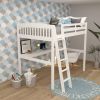 Everest White High Loft Bed with Desk and Storage; Space Saver Full Size Kids Loft Bed with Stairs for Toddlers Assembled in Sturdy Elliotis Pine; No