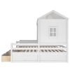 Twin Size House Platform Beds with Two Drawers for Boy and Girl Shared Beds; Combination of 2 Side by Side Twin Size Beds; White