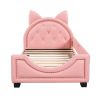 Twin Size Upholstered Daybed with Carton Ears Shaped Headboard; Pink