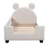 Twin Size Upholstered Daybed with Carton Ears Shaped Headboard; White