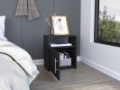 Nordico Nightstand; One Shelf; Single Door Cabinet; Metal Handle -Black