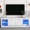 ON-TREND Modern TV Stand with 2 Tempered Glass Shelves; High Gloss Entertainment Center for TVs Up to 70'; Elegant TV Cabinet with LED Color Changing