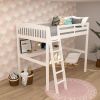 Everest White High Loft Bed with Desk and Storage; Space Saver Full Size Kids Loft Bed with Stairs for Toddlers Assembled in Sturdy Elliotis Pine; No