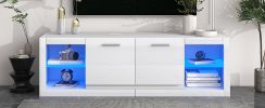 ON-TREND Modern TV Stand with 2 Tempered Glass Shelves; High Gloss Entertainment Center for TVs Up to 70'; Elegant TV Cabinet with LED Color Changing