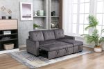 77 Inch Reversible Sectional Storage Sleeper Sofa Bed ; L-Shape 2 Seat Sectional Chaise With Storage ; Skin-Feeling Velvet Fabric ; Dark Grey Color Fo