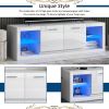 ON-TREND Modern TV Stand with 2 Tempered Glass Shelves; High Gloss Entertainment Center for TVs Up to 70'; Elegant TV Cabinet with LED Color Changing