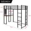 Twin Size Loft Bed with Desk and Shelves; Metal Loft Bed with 2 Built-in Ladders; Full-length Guardrail; Hold up to 200lbs; Noise Free; 79.53"L x 42.1