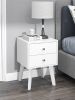 Mid-Century Modern Modern Bedside Table; 2-Drawer with Open Shelves; white