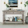 TREXM Classic Retro Style Console Table with Three Top Drawers and Open Style Bottom Shelf; Easy Assembly (Gray Wash)